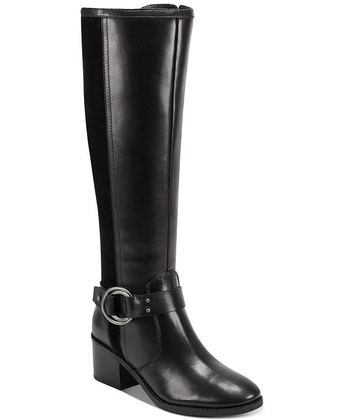 Marc Fisher Risa Block-Heel Leather Boots Black  Size 9.5 M