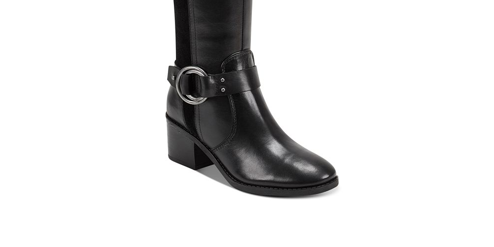 Marc Fisher Risa Block-Heel Leather Boots Black  Size 9.5 M