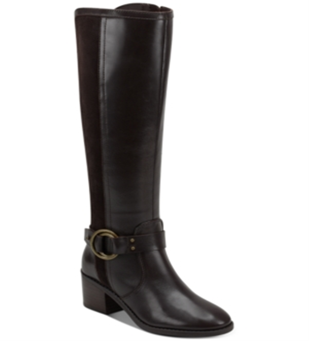 Marc Fisher Risa Block-Heel Leather Boots Black  Size 9.5 M