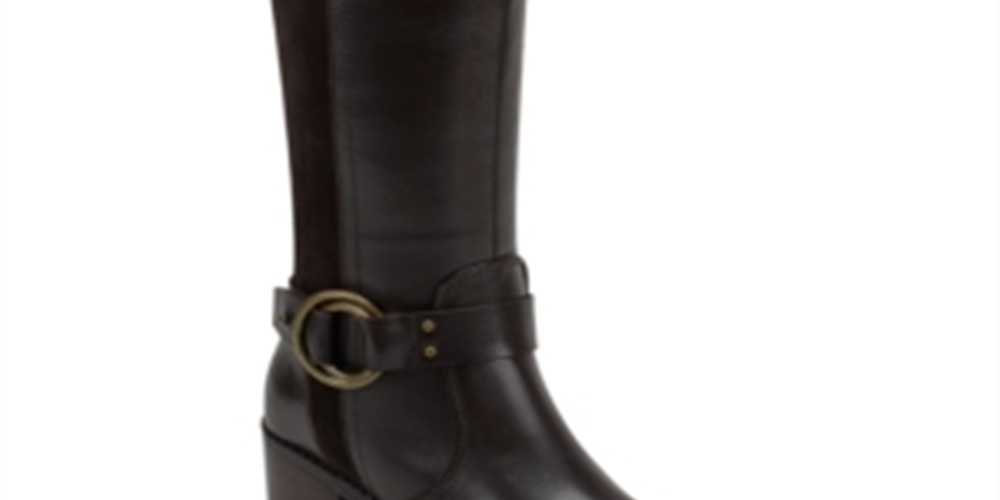 Marc Fisher Risa Block-Heel Leather Boots Black  Size 9.5 M