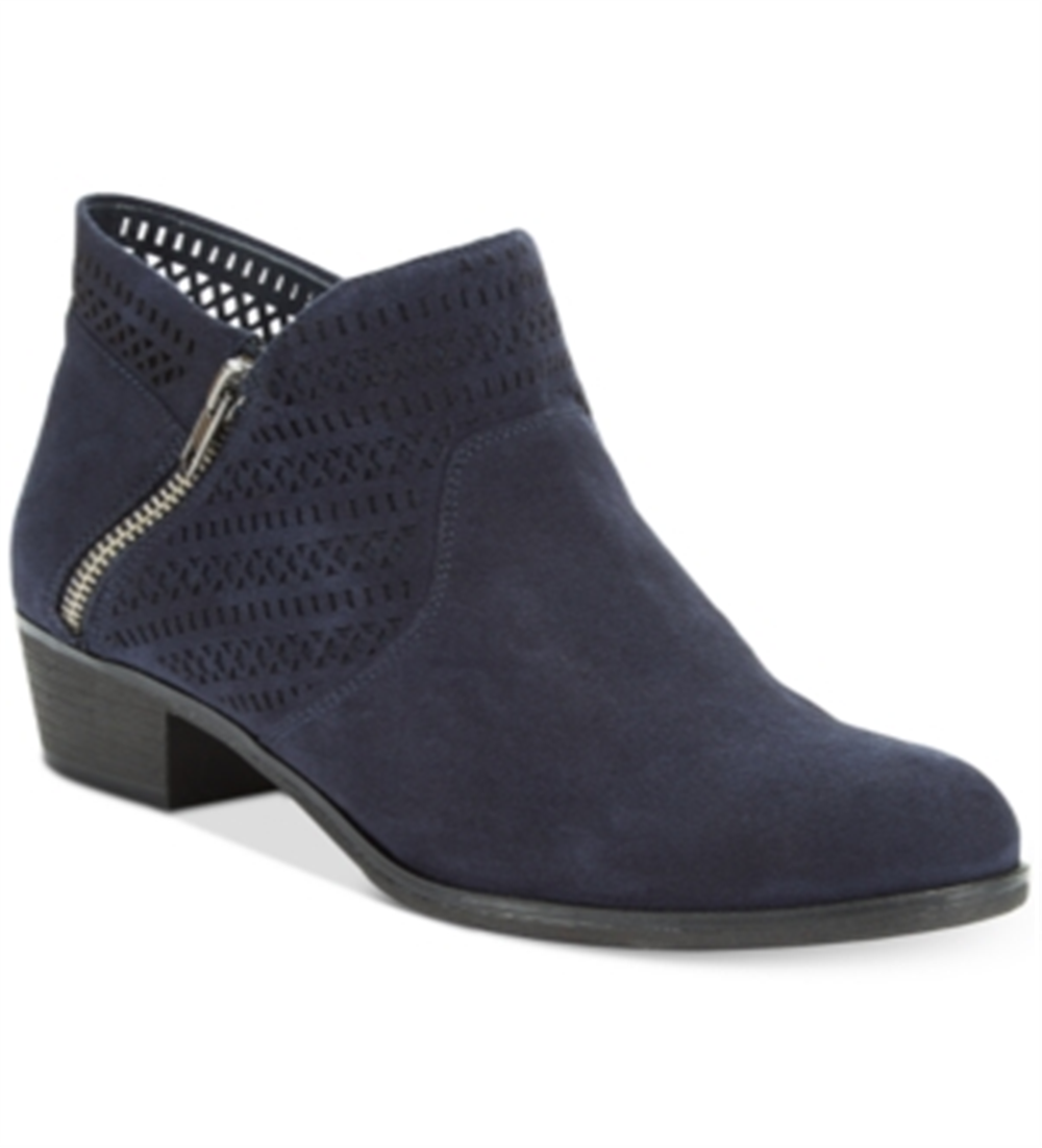 American Rag Womens Navy Perforated Padded Abby Round Toe Block Heel Booties 7 W