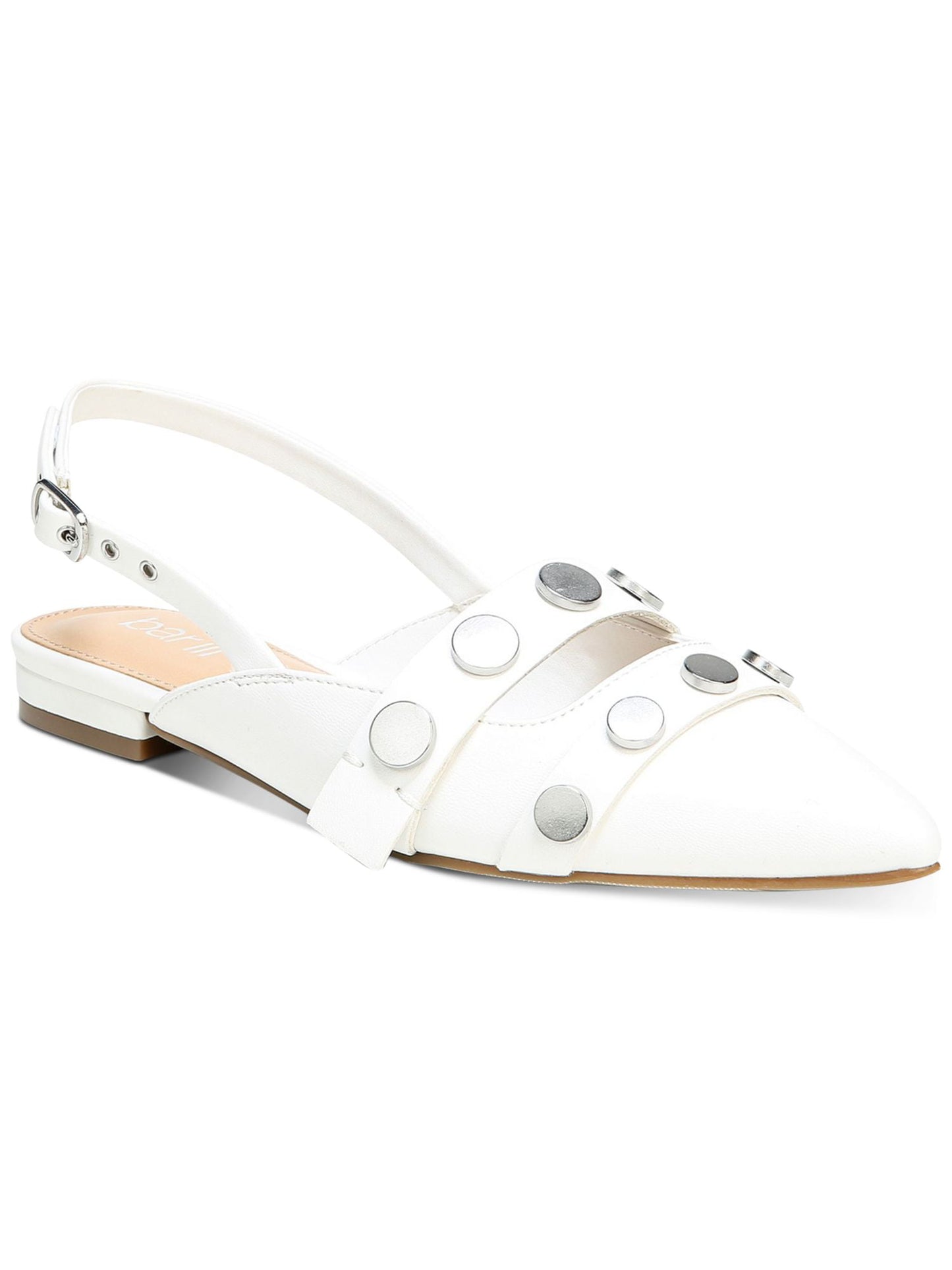 Bar III Women's Studded Padded Josee Pointed Toe Block Heel Buckle Mules White Size 7 M