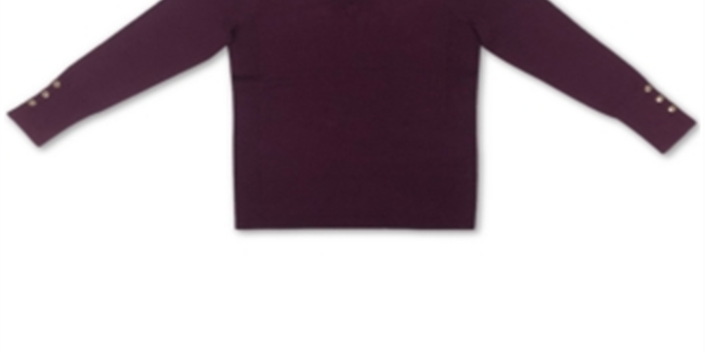 JM Collection Women's Button Cuff V Neck Pullover Sweater Purple Size Small