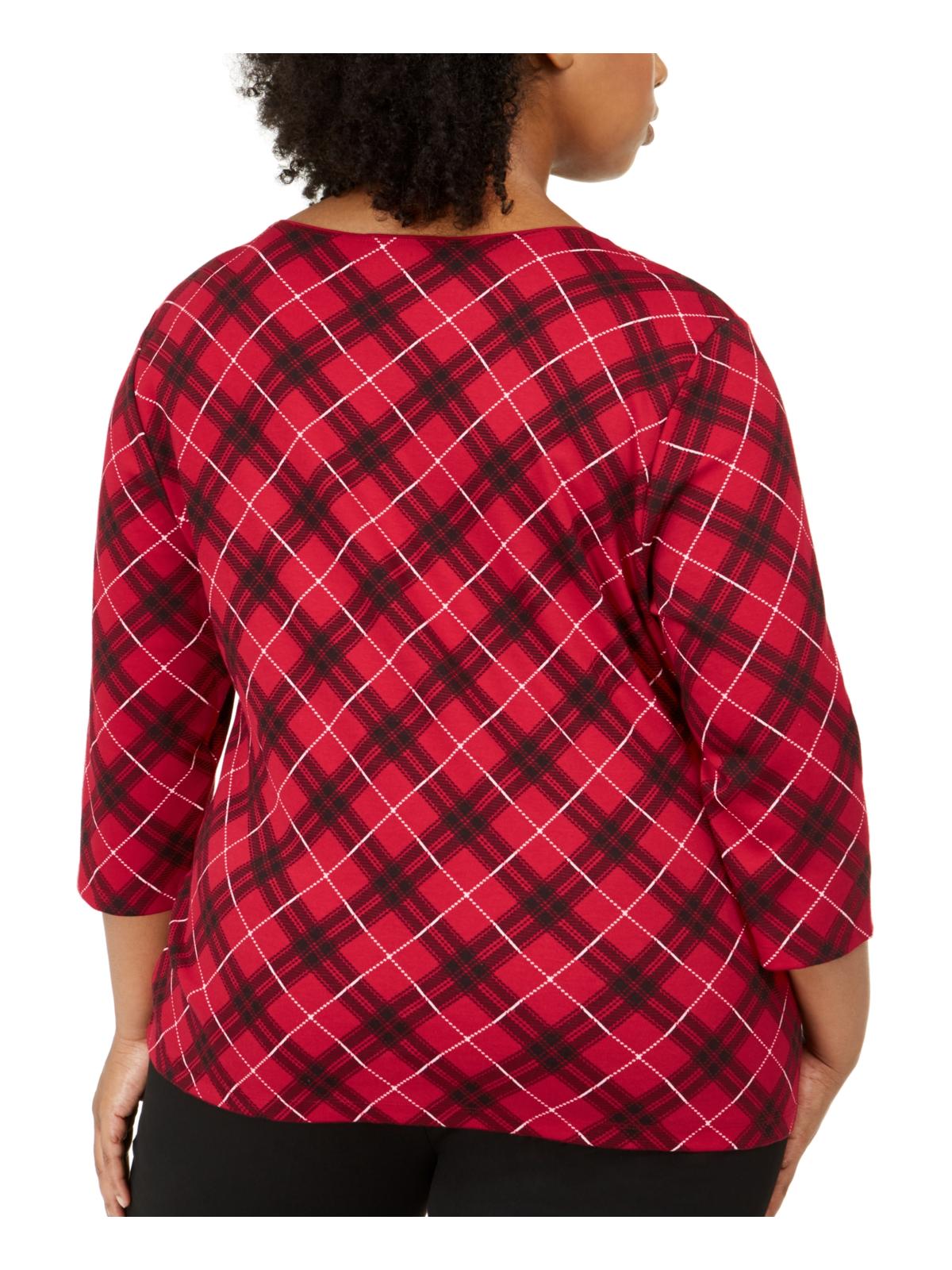 Karen Scott Women's Plus Top Plaid Scoop Neck Red Size 1X