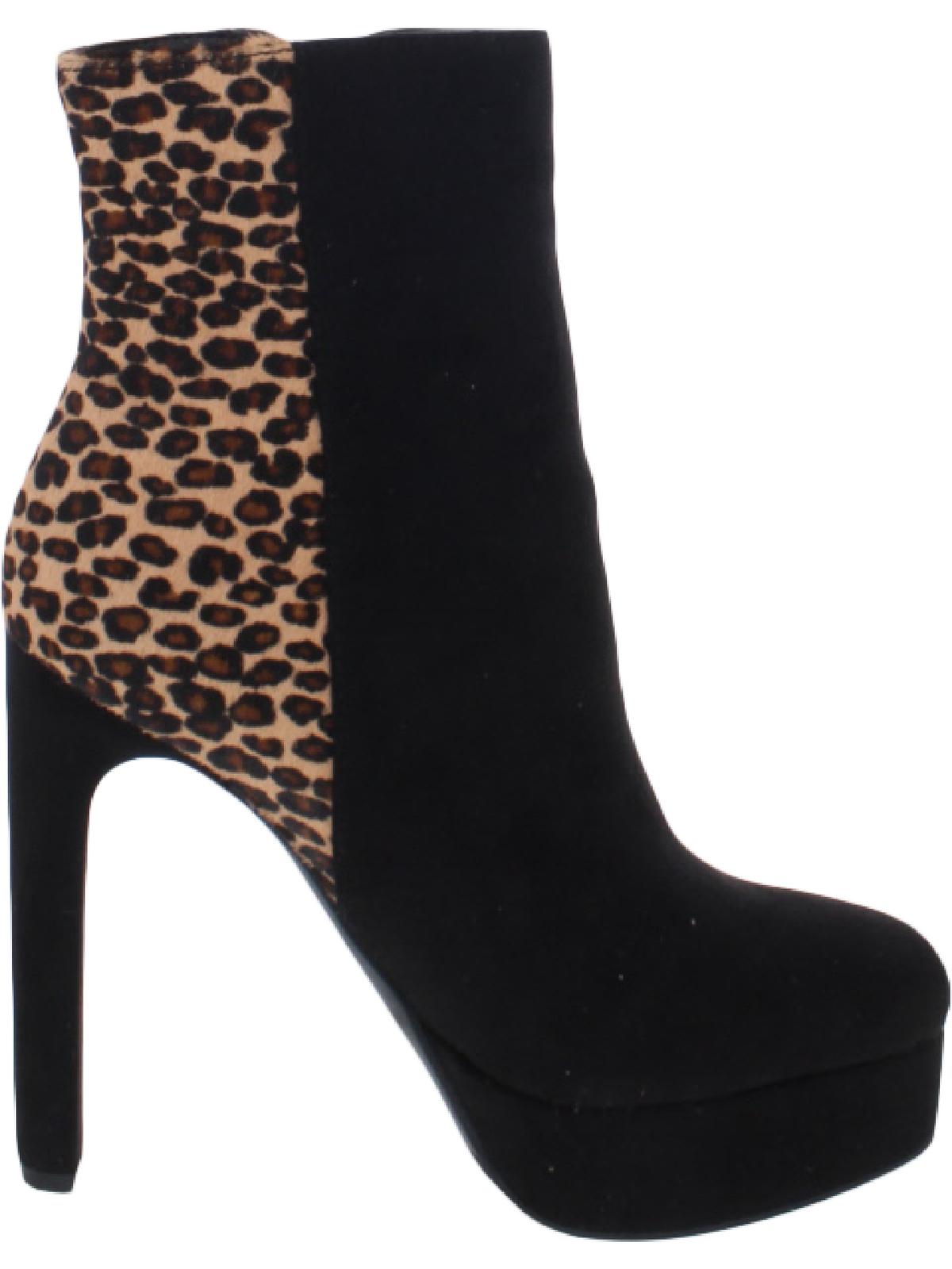 Guess Women's Animal Print 1 Platform Almond Toe Stiletto Zip up Dress Booties Black Size 8.5 M