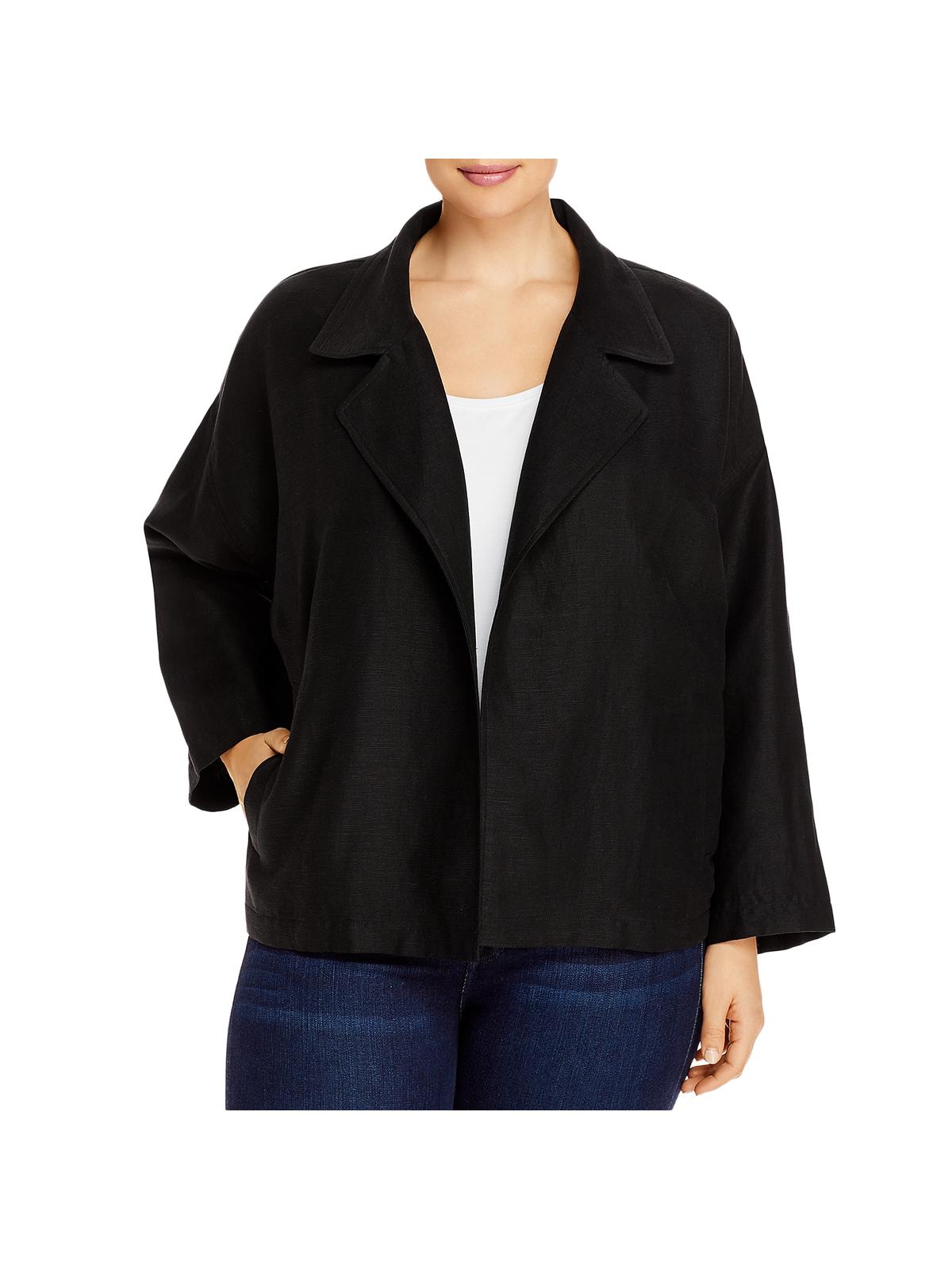 Eileen Fisher Womens Plus Linen Blend Slub Blazer Black Size 2X