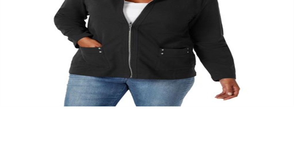 Karen Scott Women's Plus Casual Knit Zip Front Jacket Black Size 1X