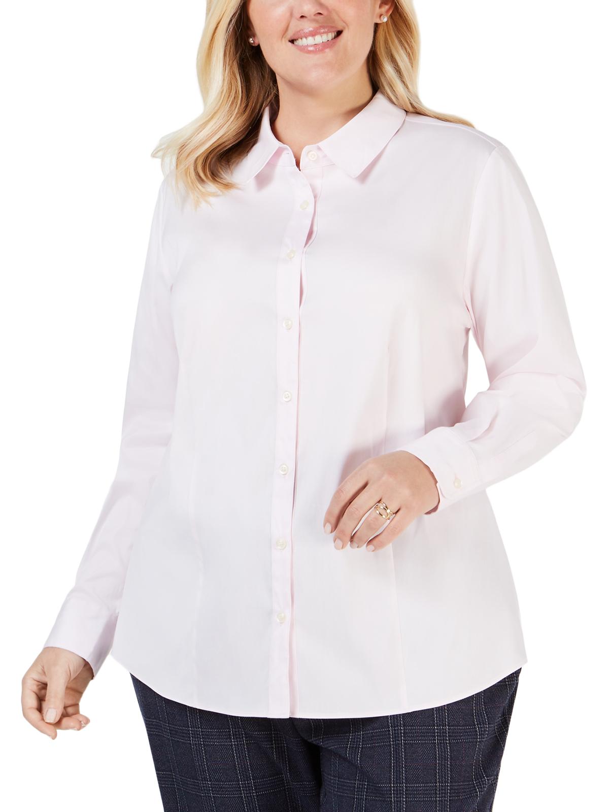 Charter Club Women's Plus Woven Office Button Down Top Pink Size 16W