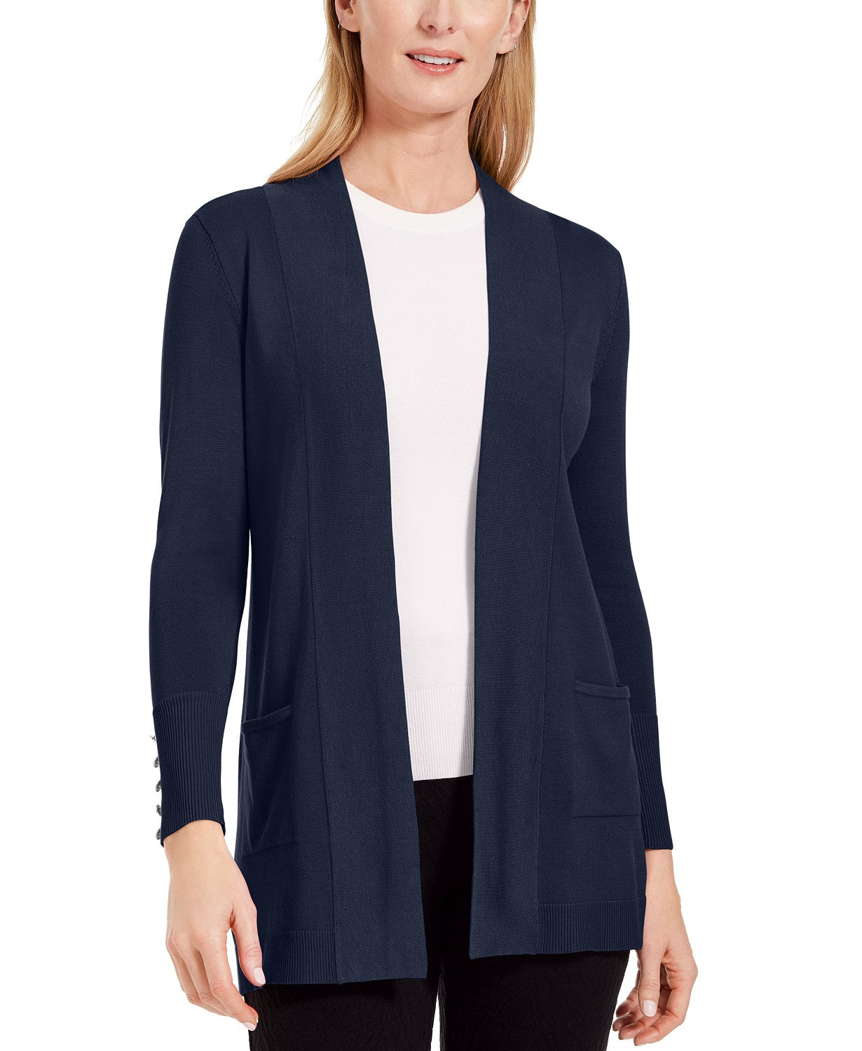 JM Collection Women's Open Front Cardigan Blue Size Large