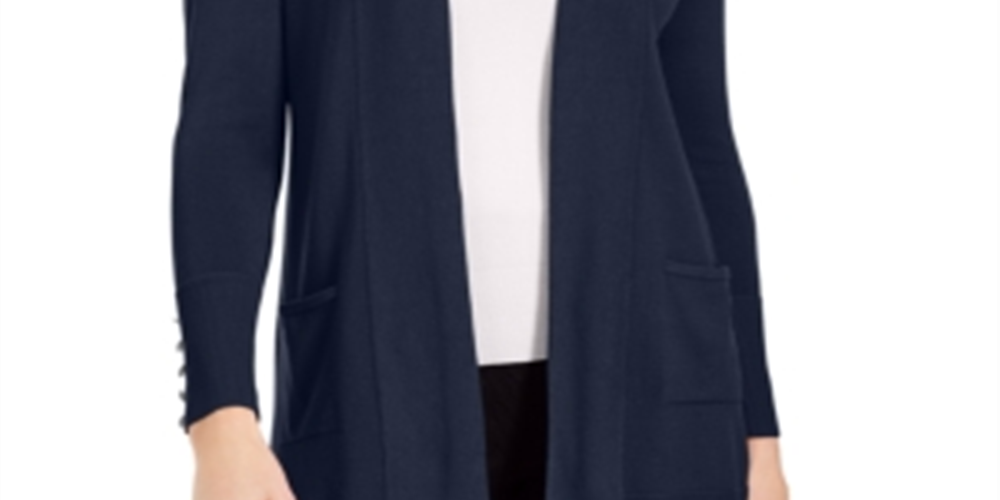 JM Collection Women's Open Front Cardigan Blue Size Large