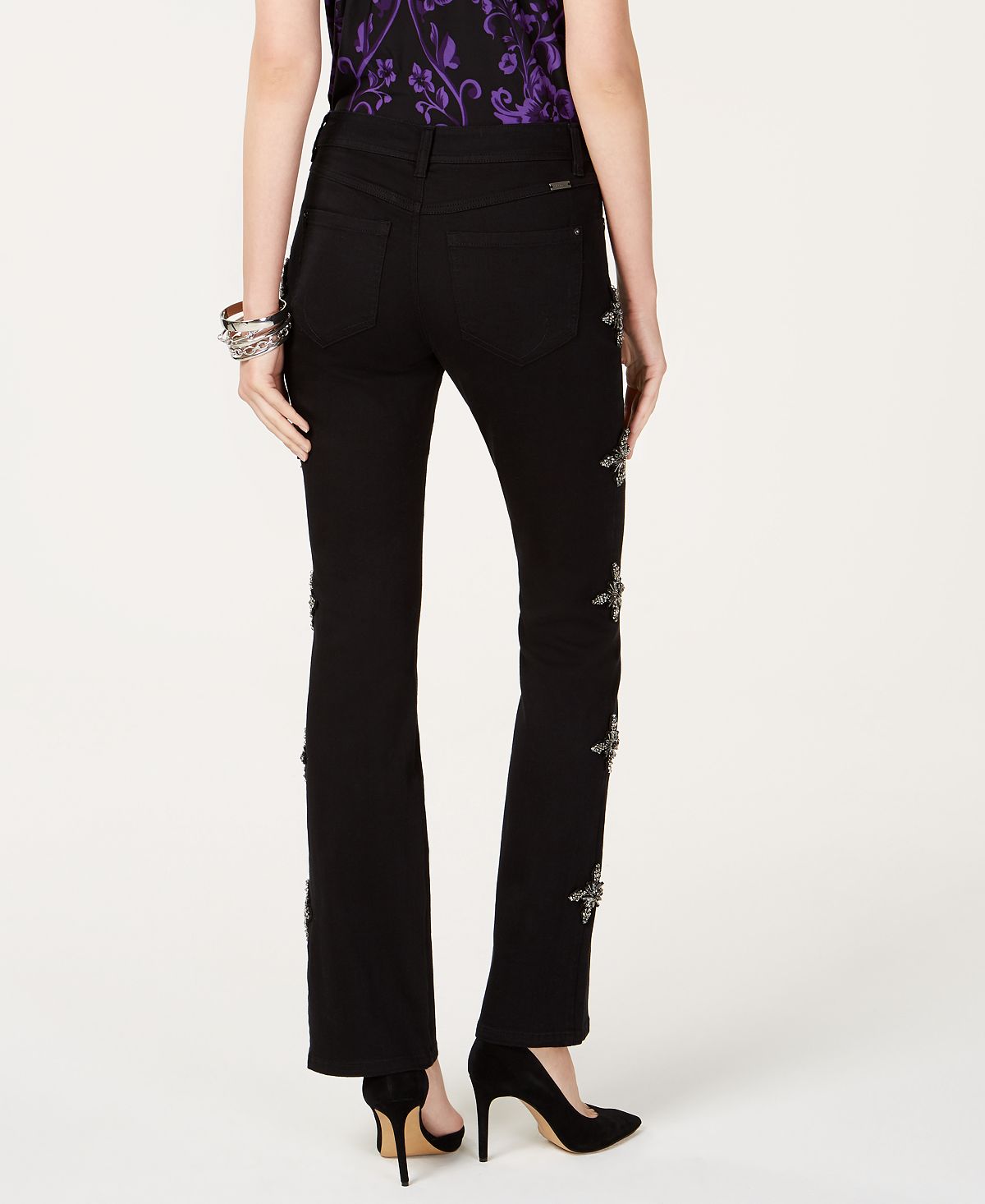 INC International Concepts Women's Rhinestone-Embellished Bootcut Jeans Black Size 2
