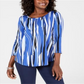 JM Collection Women's Printed 3/4 Sleeve Top Blue Size Medium