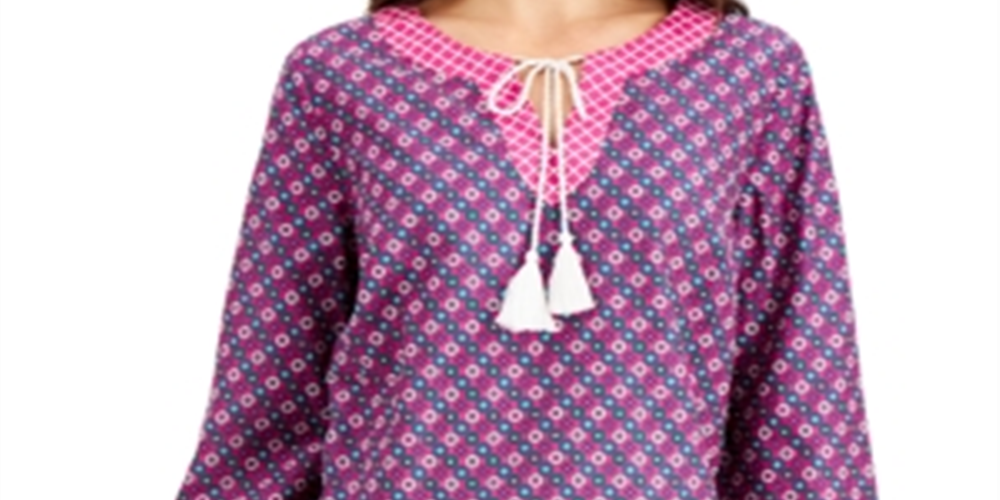 Charter Club Women's Blouse Split Neck Tassel Tunic Pink Size Medium
