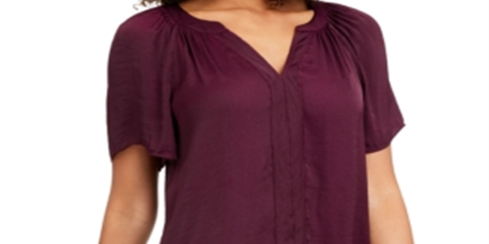 Vince Camuto Women's Split Neck Short Sleeve Top Red Size Small