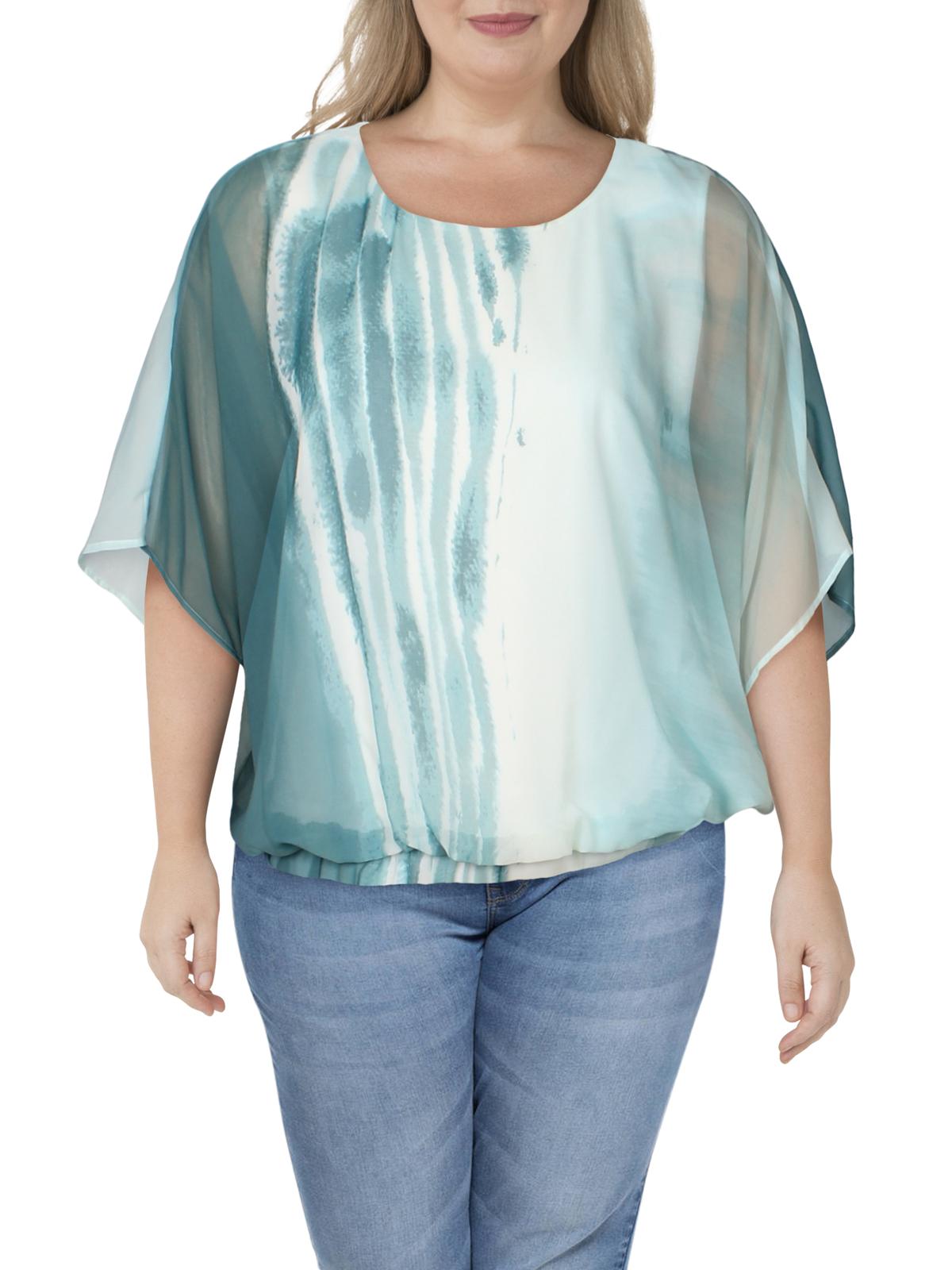 Alfani Women's Plus Elastic Waist Tie Dye Blouse Blue Size XXL