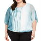 Alfani Women's Plus Elastic Waist Tie Dye Blouse Blue Size XXL
