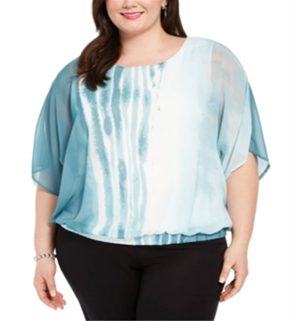Alfani Women's Plus Elastic Waist Tie Dye Blouse Blue Size XXL