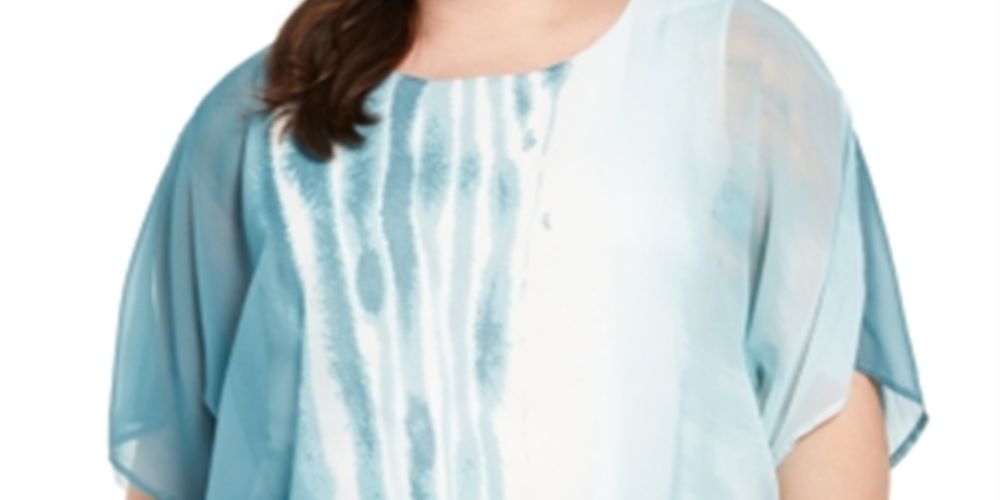 Alfani Women's Plus Elastic Waist Tie Dye Blouse Blue Size XXL