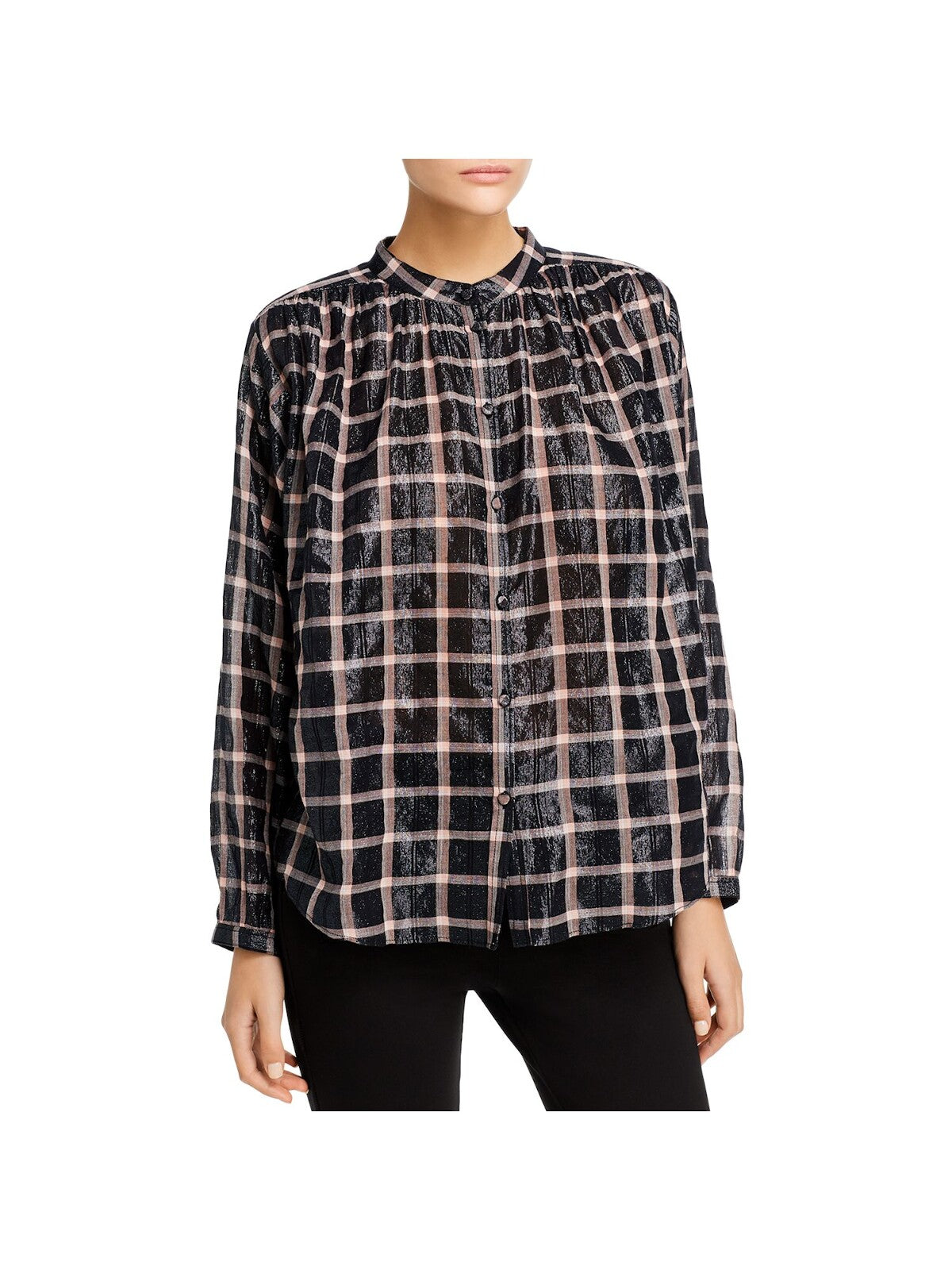 Rebecca Taylor Women's Plaid Long Sleeve Button up Top Black Size X-Small