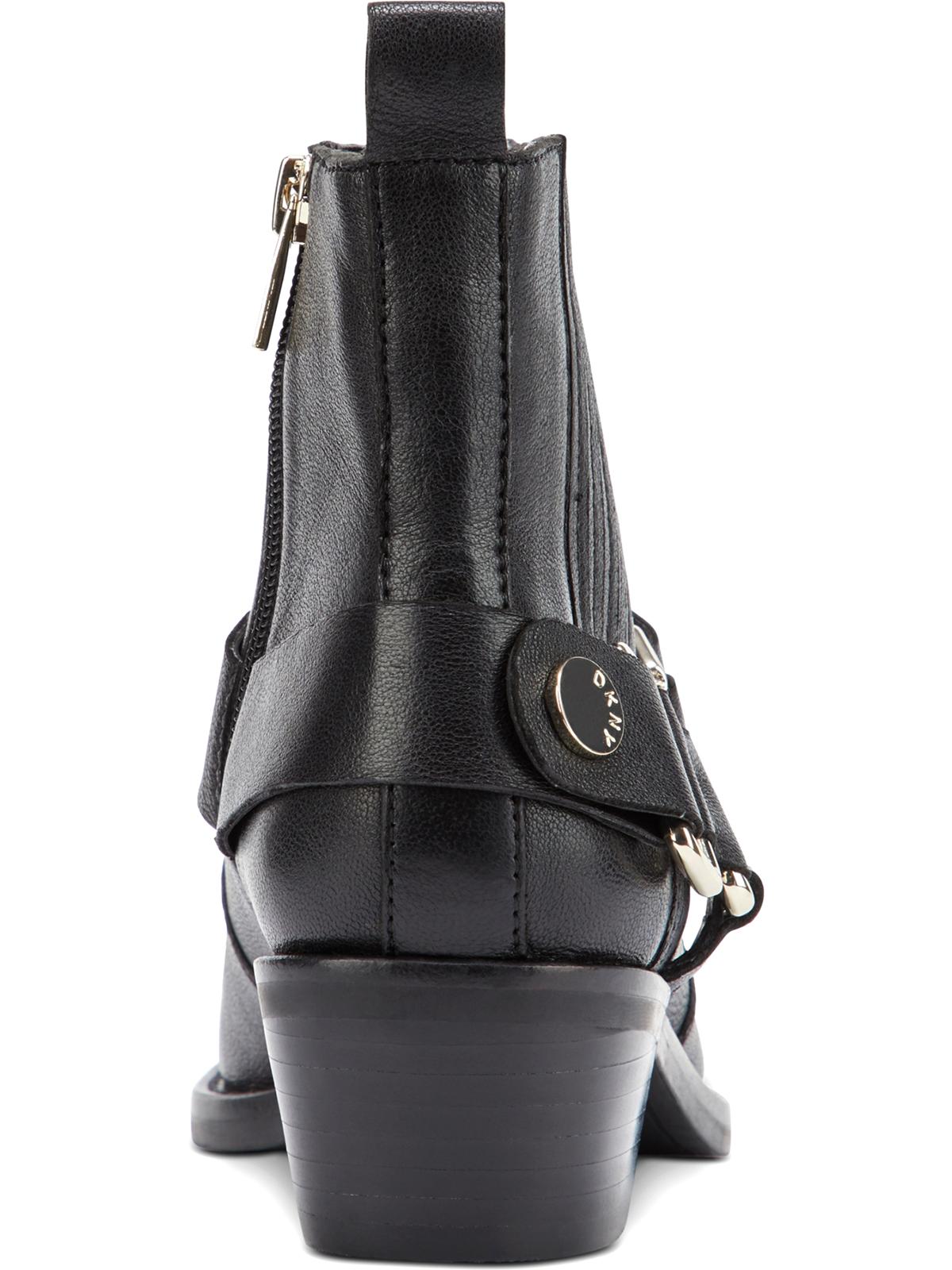 DKNY Women's Padded Mina Square Toe Block Heel Zip up Leather Booties Black Size 9 M