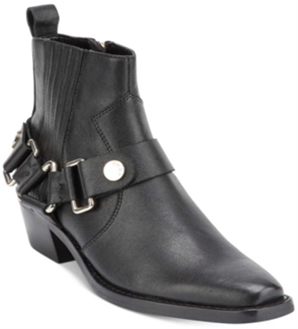 DKNY Women's Padded Mina Square Toe Block Heel Zip up Leather Booties Black Size 9 M