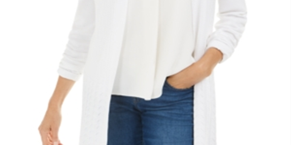 Karen Scott Women's Open Stitch Cardigan White Size Small