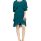 Slny Women's Teal Ruffled Short Sleeve Jewel Neck Above the Knee Sheath Formal Dress Blue Size 14