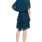 Slny Women's Teal Ruffled Short Sleeve Jewel Neck Above the Knee Sheath Formal Dress Blue Size 14