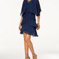 Slny Women's Teal Ruffled Short Sleeve Jewel Neck Above the Knee Sheath Formal Dress Blue Size 14