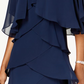 Slny Women's Teal Ruffled Short Sleeve Jewel Neck Above the Knee Sheath Formal Dress Blue Size 14