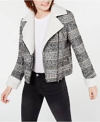 Maralyn & Me Junior's Faux Shearling Trim Moto Jacket Black Size Medium