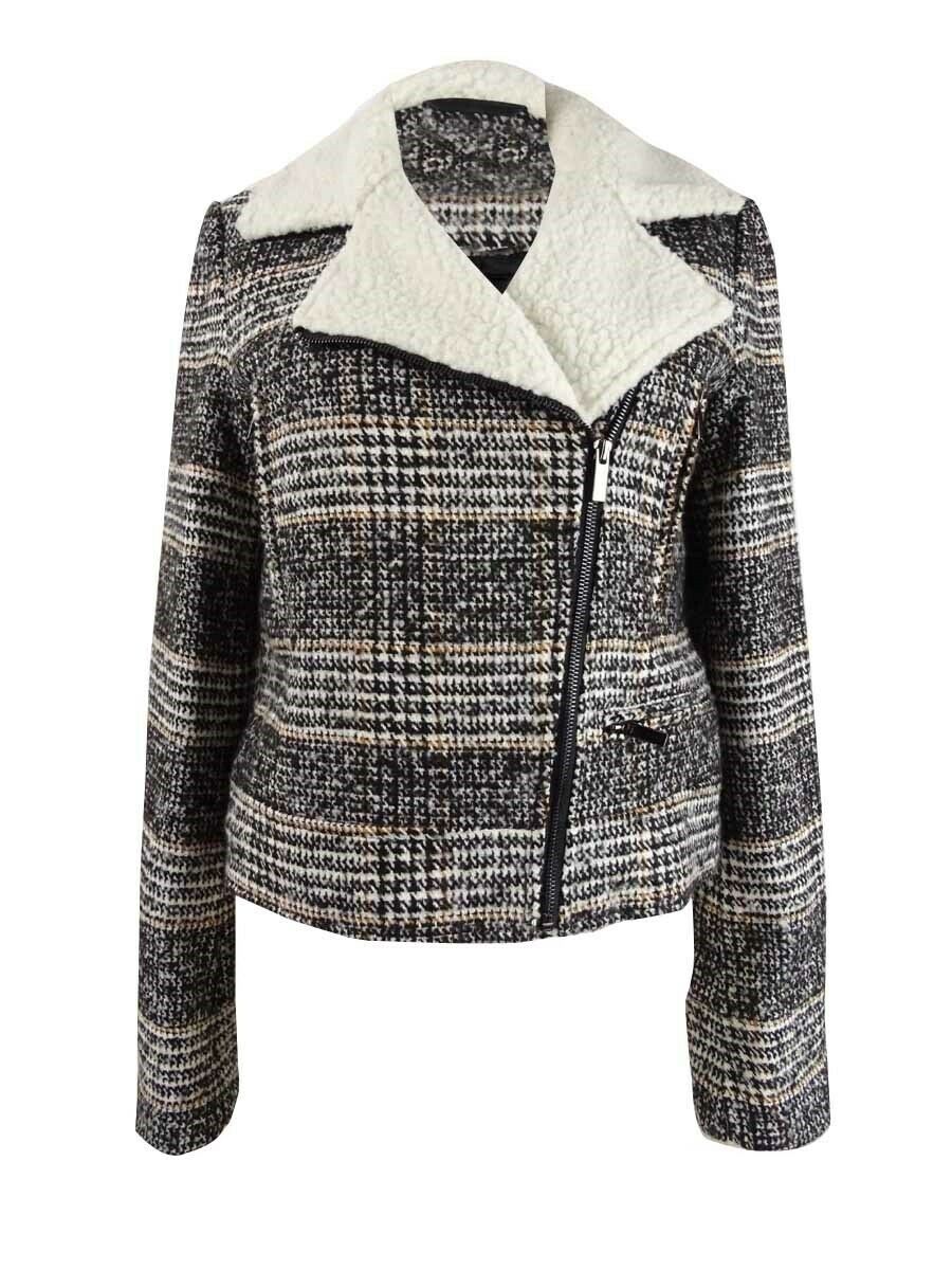 Maralyn & Me Junior's Faux Shearling Trim Moto Jacket Black Size Medium