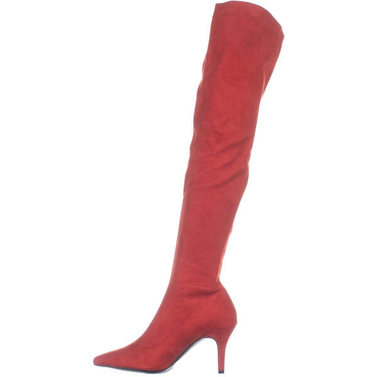 INC International Concepts Women's BRIELLAF Fabric Pointed Toe Over Knee Fashion Boots Red Size 7.5 M