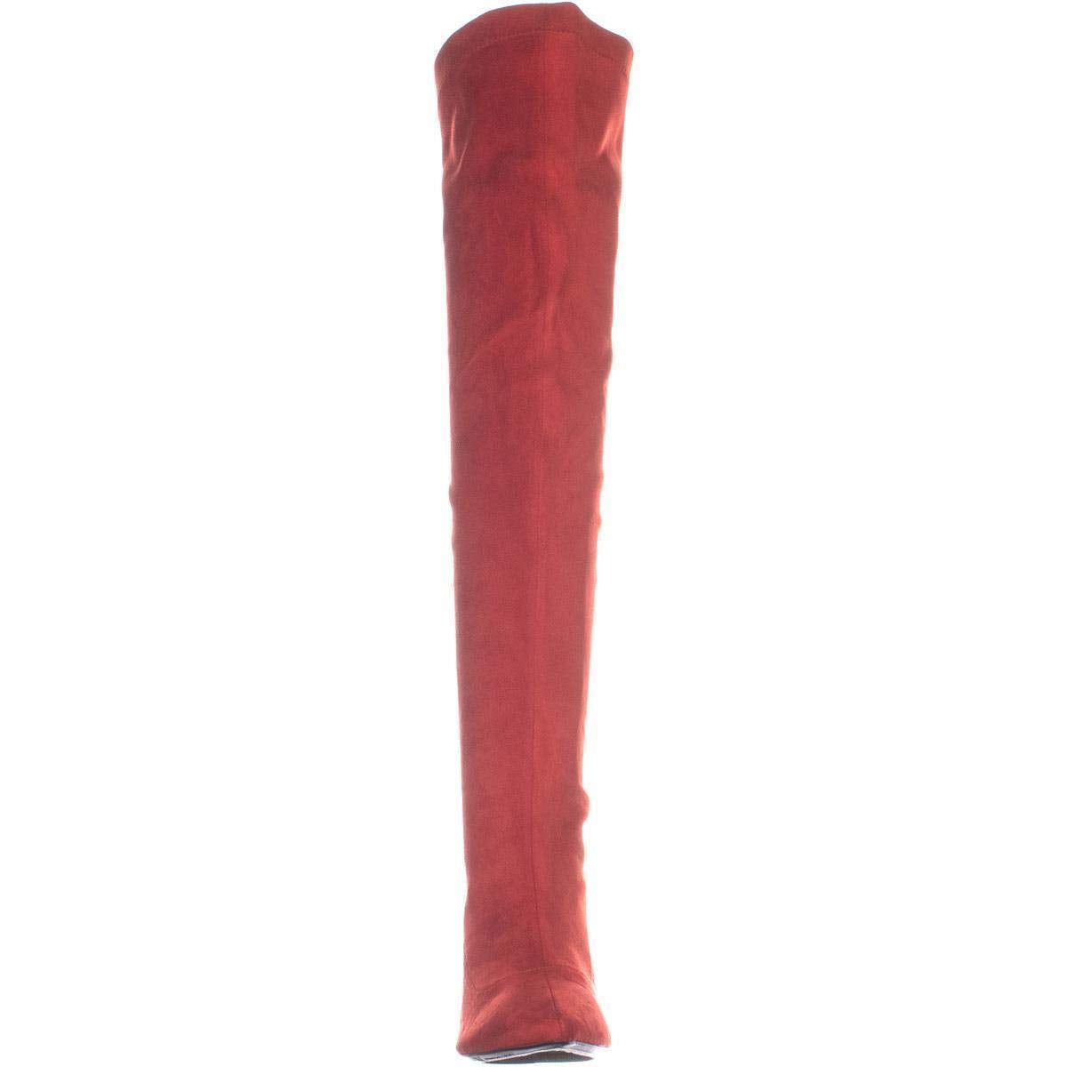 INC International Concepts Women's BRIELLAF Fabric Pointed Toe Over Knee Fashion Boots Red Size 7.5 M