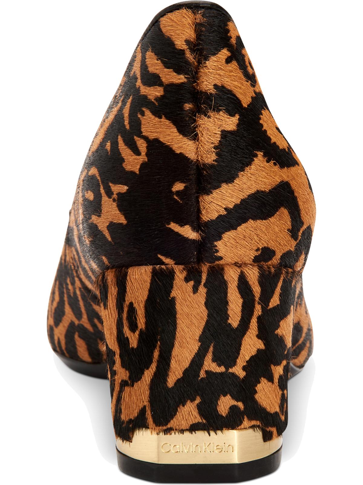 Calvin Klein Women's Nita Pointy Toe Genuine Calf Hair Pump Brown Size 7.5 M