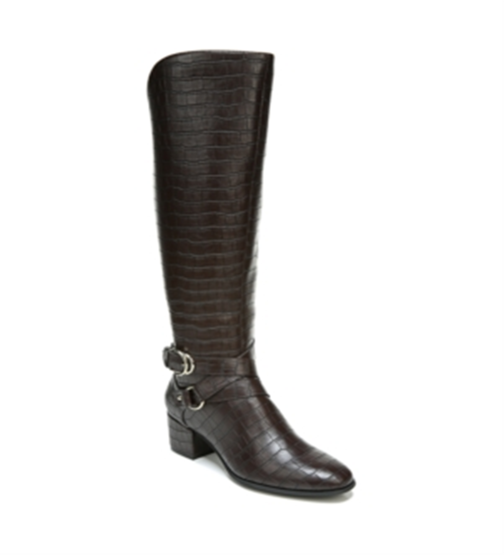 LifeStride Women's Wide Calf Slip Resistant Round Toe Block Heel Zip up Dress Heeled Boots Brown -Size 9.5