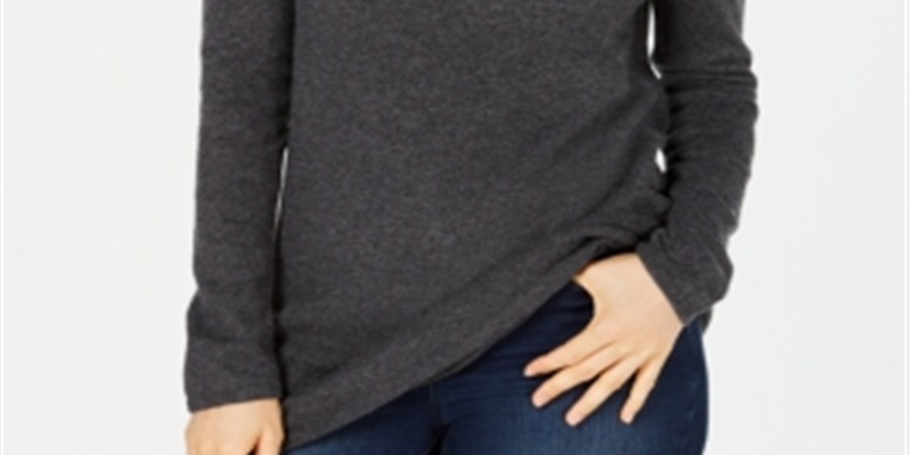 Karen Scott Women's Solid Curved Hem Tunic Sweater Black Size X-Small