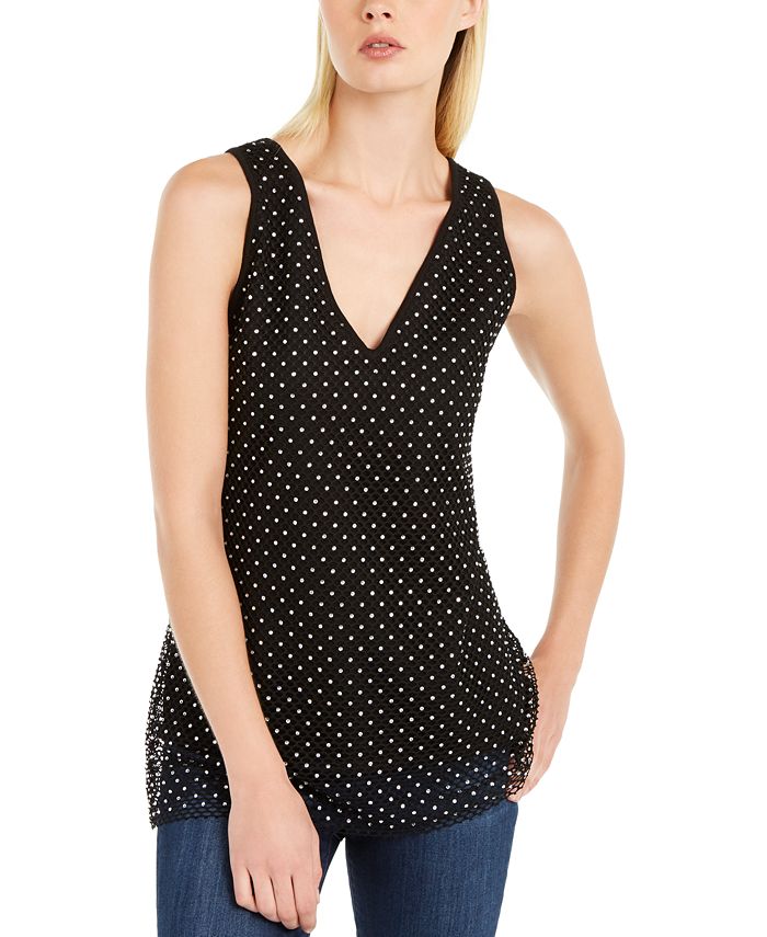 INC International Concepts Women's Rhinestone Sleeveless V Neck Sweater Black Size X-Small