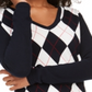 Tommy Hilfiger Women's Long Sleeve V Neck Argyle Front Sweater Navy Size M
