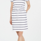 Charter Club Petite Striped Terry Drawstring Dress Black Size S
