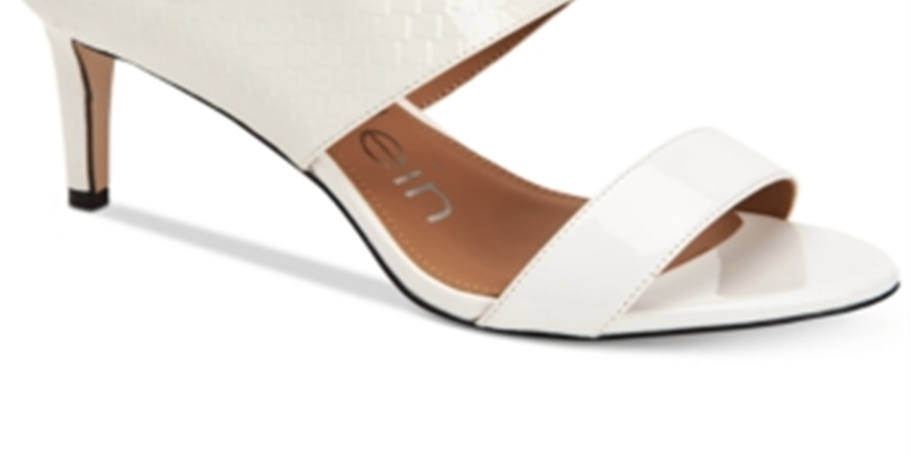 Calvin Klein Women's Sandals Croc-Embossed Cecily Patent Leather Stiletto Slide - White Size 10