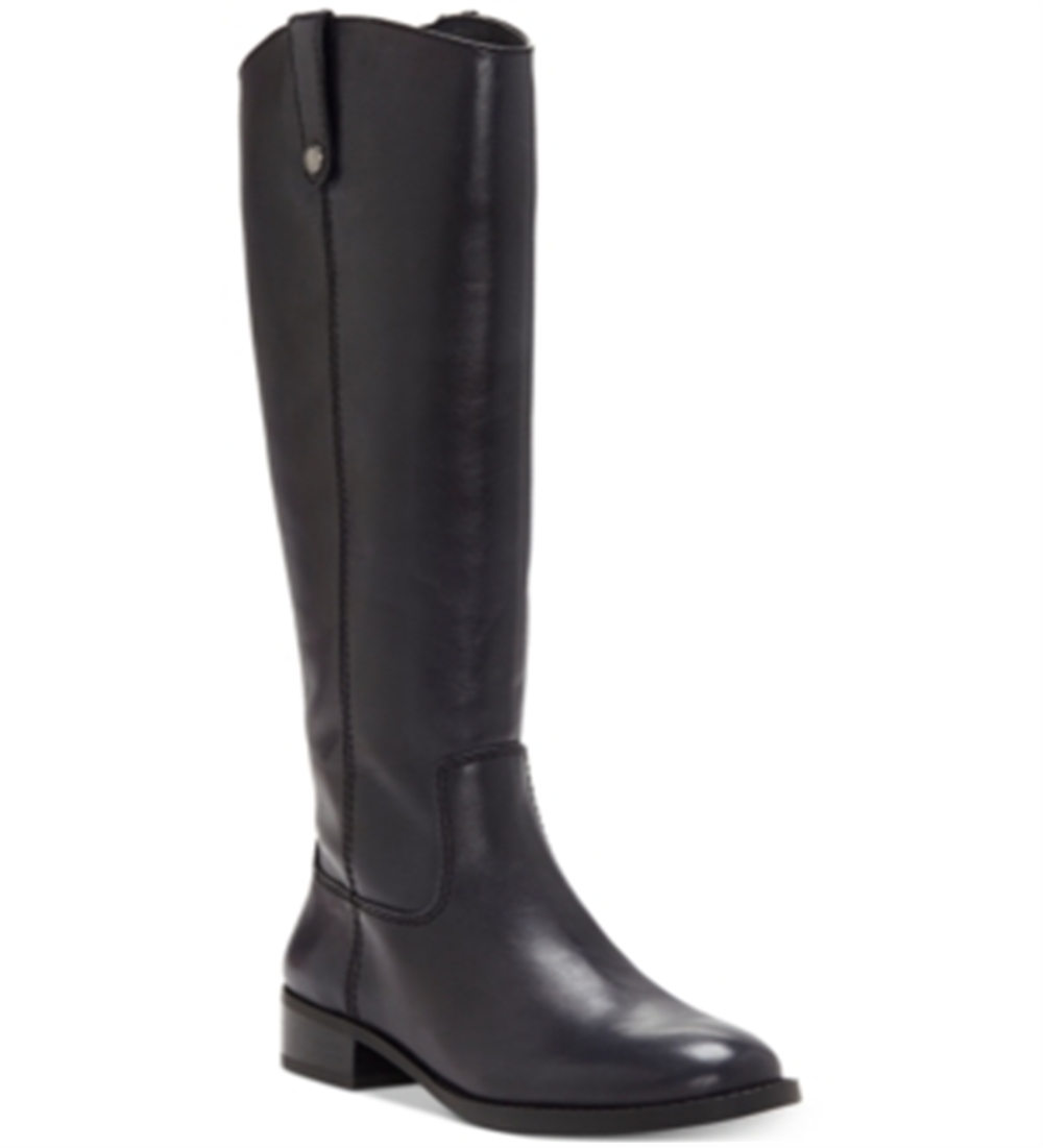 INC International Concepts Women's Fawne Wide Calf Riding Leather Shoes Black Size 7W