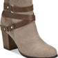 Material Girl Women's Buckled Strap Hardware Detail Cushioned Melany Round Toe Block Heel Zip up Booties Brown Size 9.5 M