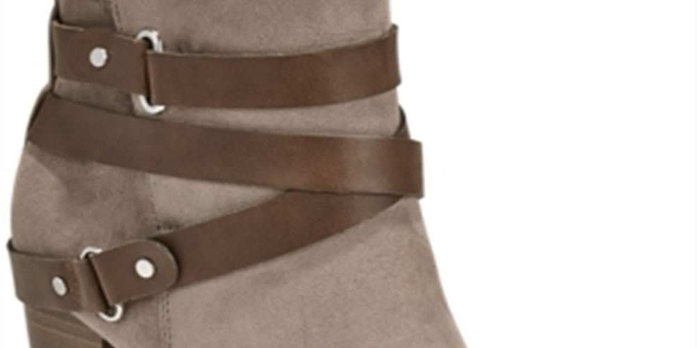 Material Girl Women's Buckled Strap Hardware Detail Cushioned Melany Round Toe Block Heel Zip up Booties Brown Size 9.5 M