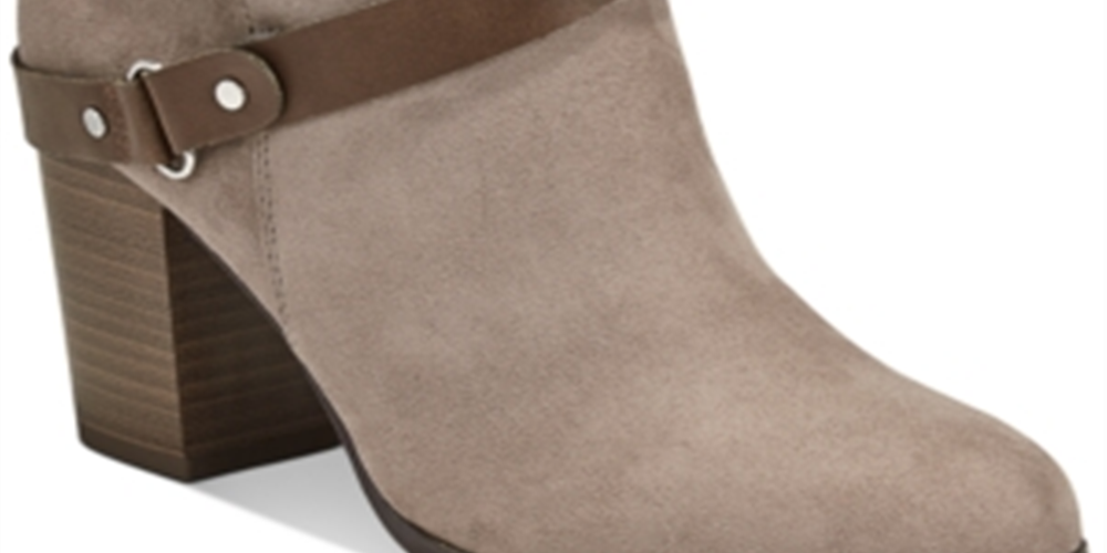 Material Girl Women's Buckled Strap Hardware Detail Cushioned Melany Round Toe Block Heel Zip up Booties Brown Size 9.5 M