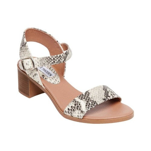 Steve Madden Women's April Heeled Sandal, natural snake Size 5.5 M