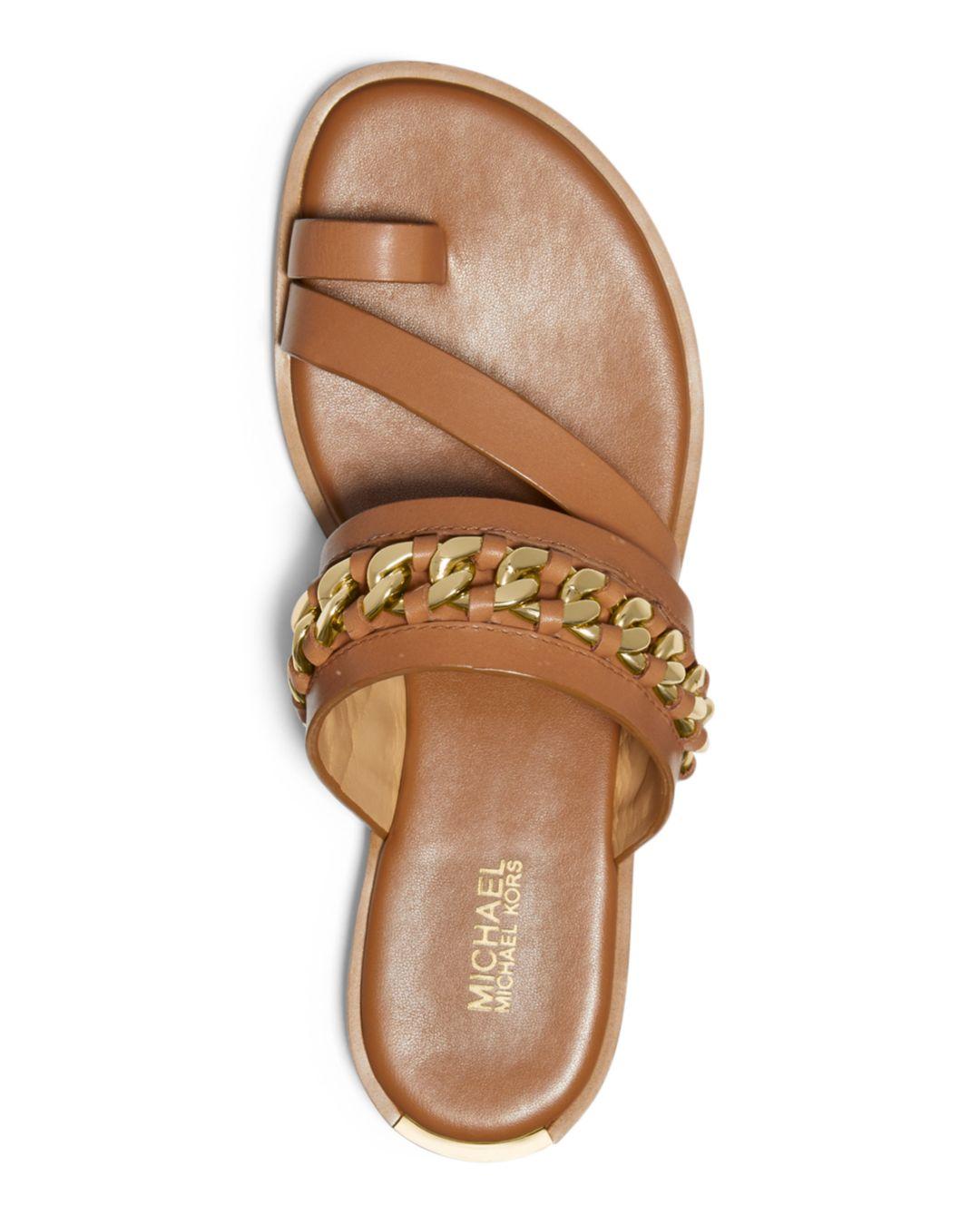 Michael Kors Women's Bergen Leather Open Toe Casual Brown Size 7.5