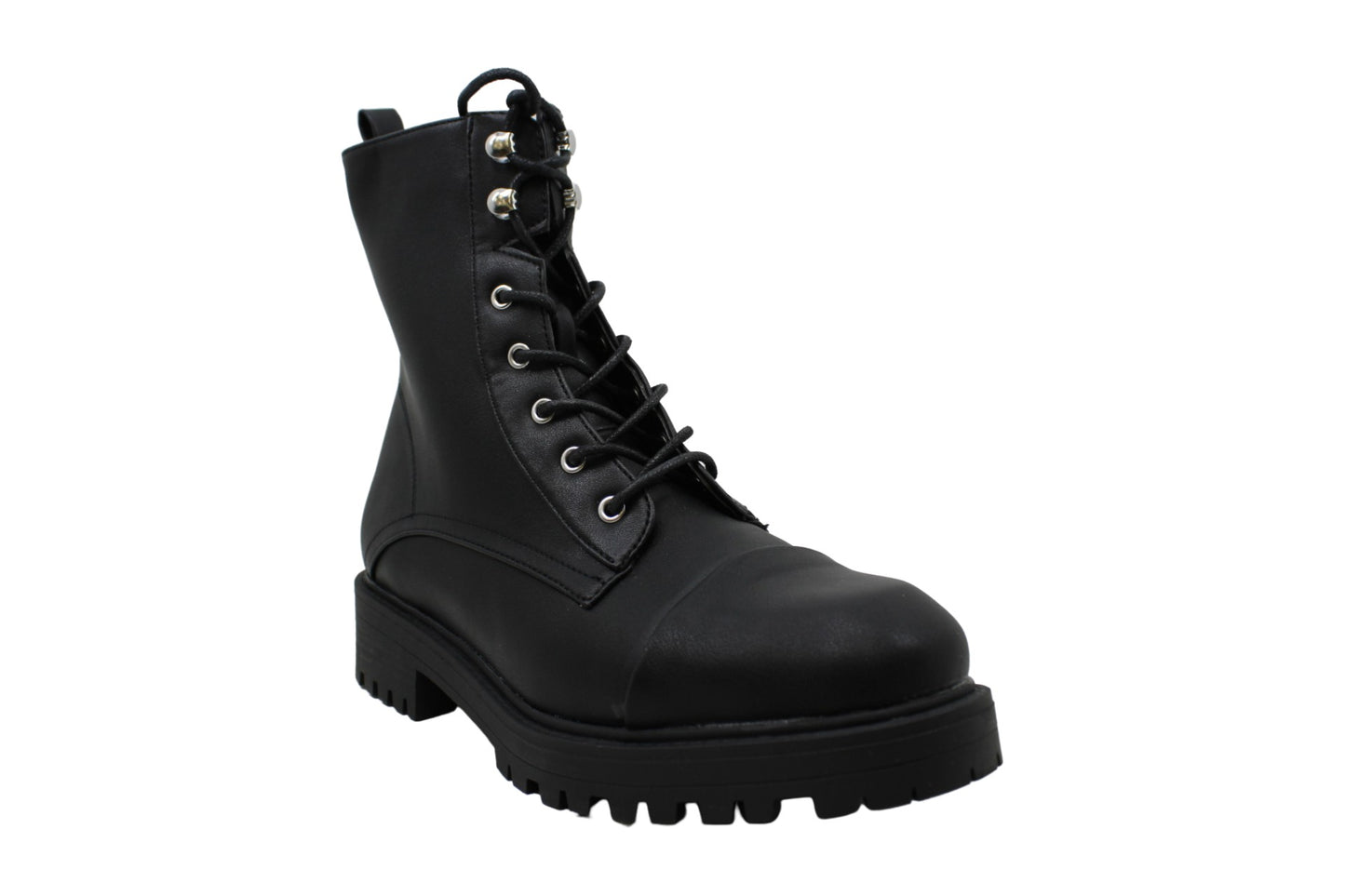 XOXO Women's Elmhurst Leather Round Toe Ankle Combat Boots Black  Size 7.5