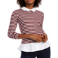 Maison Jules Women's Striped Faux Layer Top  Ruby Wine Red Size 2XL