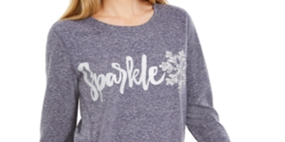 Style & Co Women's  Sparkle Graphic Sweatshirt  Sparkle Snowflake Blue Size XS